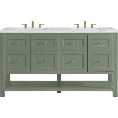 James Martin Breckenridge 60 inch Double Vanity, Smokey Celadon, w/ 3 CM Ethereal Noctis Quartz Top, 840467800573, 330-V60D-SC-3ENC