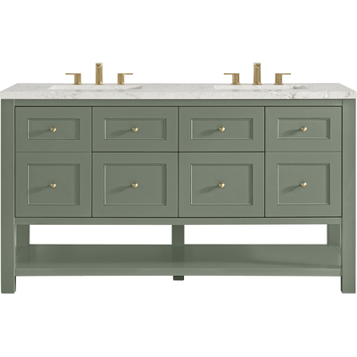 James Martin Breckenridge 60 inch Double Vanity, Smokey Celadon, w/ 3 CM Victorian Silver Quartz Top, 840467800580, 330-V60D-SC-3VSL