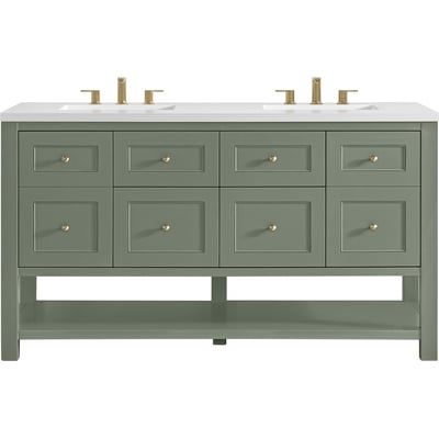 James Martin Breckenridge 60 inch Double Vanity, Smokey Celadon, w/ 3 CM White Zeus Quartz Top, 840467800597, 330-V60D-SC-3WZ