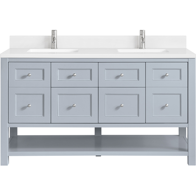 James Martin Breckenridge 60 inch Double Vanity, Serenity Blue, w/ Single Hole 3 CM White Zeus Quartz Top & Backsplash, 840467800603, 330-V60D-SRB-1WZ
