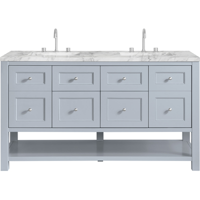 James Martin Breckenridge 60 inch Double Vanity, Serenity Blue, w/ 3 CM Carrara Marble Top, 840467800627, 330-V60D-SRB-3CAR