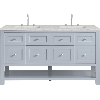 James Martin Breckenridge 60 inch Double Vanity, Serenity Blue, w/ 3 CM Eternal Jasmine Pearl Quartz Top, 840467800641, 330-V60D-SRB-3EJP