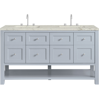 James Martin Breckenridge 60 inch Double Vanity, Serenity Blue, w/ 3 CM Victorian Silver Quartz Top, 840467800672, 330-V60D-SRB-3VSL
