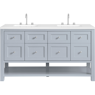James Martin Breckenridge 60 inch Double Vanity, Serenity Blue, w/ 3 CM White Zeus Quartz Top, 840467800689, 330-V60D-SRB-3WZ