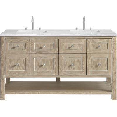 James Martin Breckenridge 60 inch Double Vanity, Whitewashed Oak, w/ 3 CM Arctic Fall Solid Surface Top, 840467800702, 330-V60D-WWO-3AF