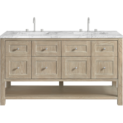 James Martin Breckenridge 60 inch Double Vanity, Whitewashed Oak, w/ 3 CM Carrara Marble Top, 840467800719, 330-V60D-WWO-3CAR