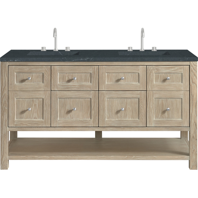 James Martin Breckenridge 60 inch Double Vanity, Whitewashed Oak, w/ 3 CM Charcoal Soapstone Quartz Top, 840467800726, 330-V60D-WWO-3CSP
