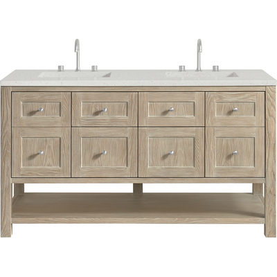 James Martin Breckenridge 60 inch Double Vanity, Whitewashed Oak, w/ 3 CM Lime Delight Quartz Top, 840467800757, 330-V60D-WWO-3LDL