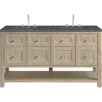 James Martin Breckenridge 60 inch Double Vanity, Whitewashed Oak w/ 3 CM Parisien Bleu Top, 840108996764, 330-V60D-WWO-3PBL