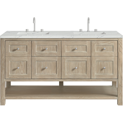 James Martin Breckenridge 60 inch Double Vanity, Whitewashed Oak, w/ 3 CM Ethereal Noctis Quartz Top w/FreePower Wireless Charger, 840467809903, 330-V60D-WWO-FENC