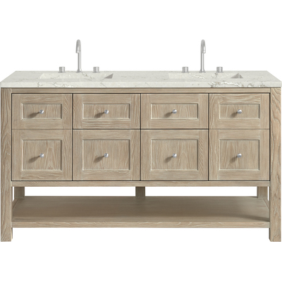 James Martin Breckenridge 60 inch Double Vanity, Whitewashed Oak, w/ 3 CM Victorian Silver Quartz Top w/FreePower Wireless Charger, 840467809927, 330-V60D-WWO-FVSL