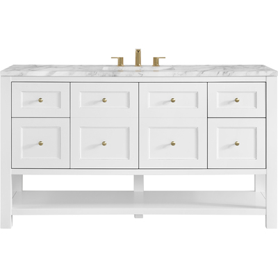 James Martin Breckenridge 60 inch Single Vanity, Bright White, w/ 3 CM Carrara Marble Top, 840467800801, 330-V60S-BW-3CAR