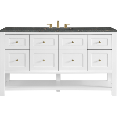James Martin Breckenridge 60 inch Single Vanity Cabinet, Bright White w/ 3 CM Parisien Bleu Top, 840108996771, 330-V60S-BW-3PBL