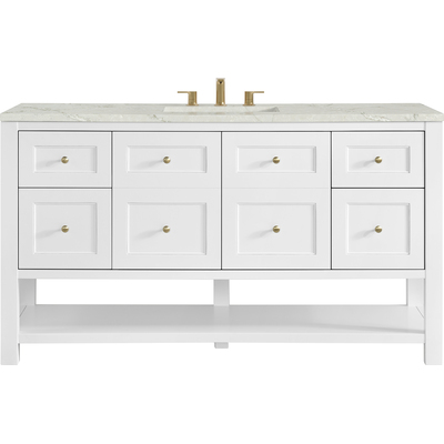 James Martin Breckenridge 60 inch Single Vanity, Bright White, w/ 3 CM Victorian Silver Quartz Top, 840467800856, 330-V60S-BW-3VSL