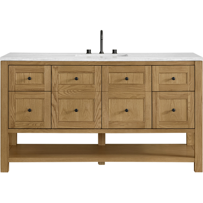 James Martin Breckenridge 60 inch Single Vanity, Light Natural Oak, w/ 3 CM Arctic Fall Solid Surface Top, 840467800887, 330-V60S-LNO-3AF