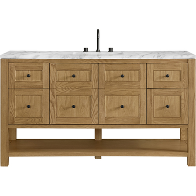 James Martin Breckenridge 60 inch Single Vanity, Light Natural Oak, w/ 3 CM Carrara Marble Top, 840467800894, 330-V60S-LNO-3CAR