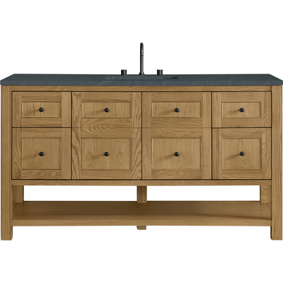 James Martin Breckenridge 60 inch Single Vanity, Light Natural Oak, w/ 3 CM Charcoal Soapstone Quartz Top, 840467800900, 330-V60S-LNO-3CSP