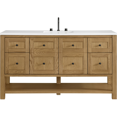 James Martin Breckenridge 60 inch Single Vanity, Light Natural Oak, w/ 3 CM White Zeus Quartz Top, 840467800955, 330-V60S-LNO-3WZ