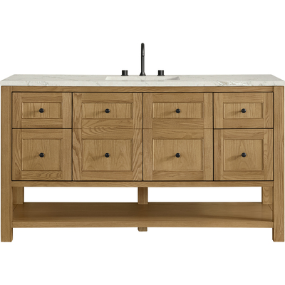 James Martin Breckenridge 60 inch Single Vanity, Light Natural Oak, w/ 3 CM Victorian Silver Silestone Top w/ FreePower Wireless Charger, 840467807053, 330-V60S-LNO-FVSL