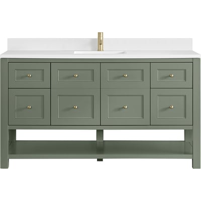 James Martin Breckenridge 60 inch Single Vanity, Smokey Celadon, w/ Single Hole 3 CM White Zeus Quartz Top & Backsplash, 840467800962, 330-V60S-SC-1WZ