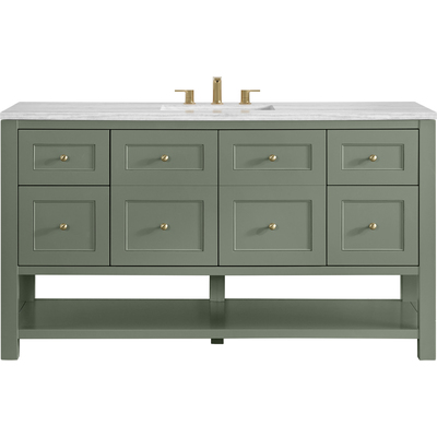 James Martin Breckenridge 60 inch Single Vanity, Smokey Celadon, w/ 3 CM Arctic Fall Solid Surface Top, 840467800979, 330-V60S-SC-3AF