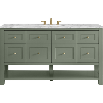 James Martin Breckenridge 60 inch Single Vanity, Smokey Celadon, w/ 3 CM Carrara Marble Top, 840467800986, 330-V60S-SC-3CAR
