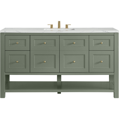 James Martin Breckenridge 60 inch Single Vanity, Smokey Celadon, w/ 3 CM Ethereal Noctis Quartz Top, 840467801013, 330-V60S-SC-3ENC