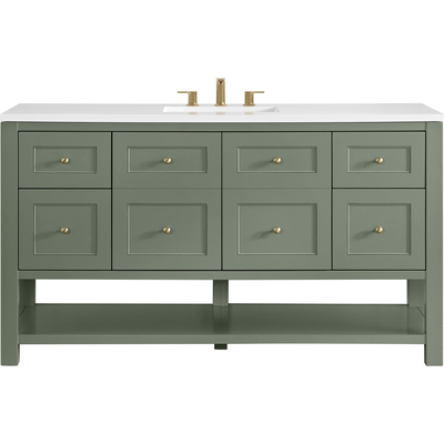 James Martin Breckenridge 60 inch Single Vanity, Smokey Celadon, w/ 3 CM White Zeus Quartz Top, 840467801037, 330-V60S-SC-3WZ