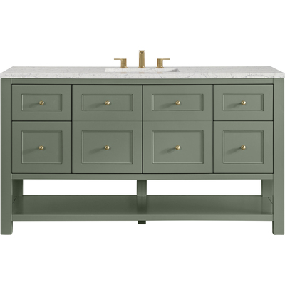 James Martin Breckenridge 60 inch Single Vanity, Smokey Celadon, w/ 3 CM Eternal Jasmine Pearl Silestone Top w/ FreePower Wireless Charger, 840467807060, 330-V60S-SC-FEJP