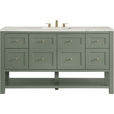 James Martin Breckenridge 60 inch Single Vanity, Smokey Celadon, w/ 3 CM Victorian Silver Silestone Top w/ FreePower Wireless Charger, 840467807084, 330-V60S-SC-FVSL