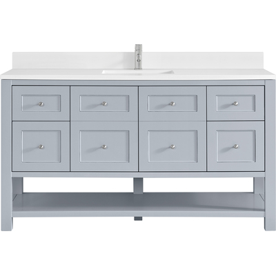 James Martin Breckenridge 60 inch Single Vanity, Serenity Blue, w/ Single Hole 3 CM White Zeus Quartz Top & Backsplash, 840467801044, 330-V60S-SRB-1WZ