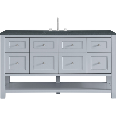 James Martin Breckenridge 60 inch Single Vanity, Serenity Blue, w/ 3 CM Charcoal Soapstone Quartz Top, 840467801075, 330-V60S-SRB-3CSP