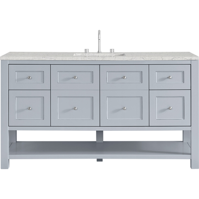 James Martin Breckenridge 60 inch Single Vanity, Serenity Blue, w/ 3 CM Eternal Jasmine Pearl Silestone Top w/ FreePower Wireless Charger, 840467807091, 330-V60S-SRB-FEJP