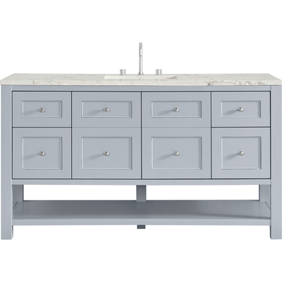 James Martin Breckenridge 60 inch Single Vanity, Serenity Blue, w/ 3 CM Victorian Silver Silestone Top w/ FreePower Wireless Charger, 840467807121, 330-V60S-SRB-FVSL