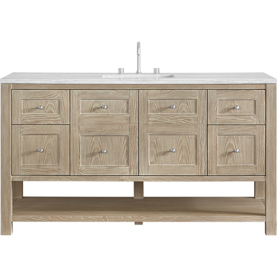 James Martin Breckenridge 60 inch Single Vanity, Whitewashed Oak, w/ 3 CM Arctic Fall Solid Surface Top, 840467801143, 330-V60S-WWO-3AF