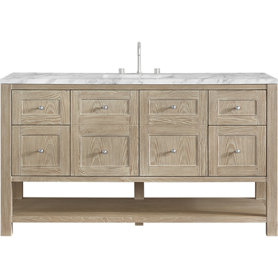James Martin Breckenridge 60 inch Single Vanity, Whitewashed Oak, w/ 3 CM Carrara Marble Top, 840467801150, 330-V60S-WWO-3CAR