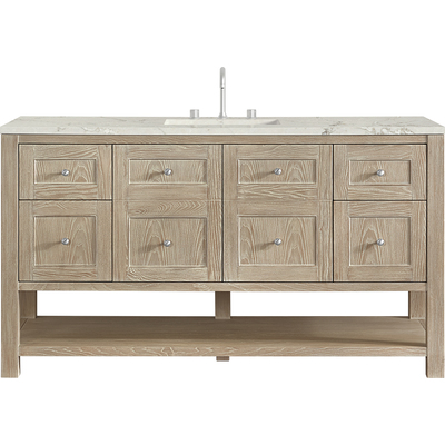 James Martin Breckenridge 60 inch Single Vanity, Whitewashed Oak, w/ 3 CM Victorian Silver Quartz Top, 840467801204, 330-V60S-WWO-3VSL