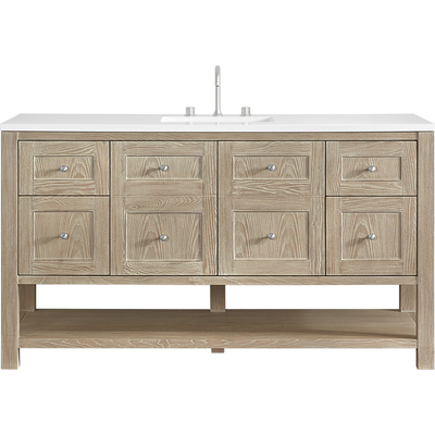 James Martin Breckenridge 60 inch Single Vanity, Whitewashed Oak, w/ 3 CM White Zeus Quartz Top, 840467801211, 330-V60S-WWO-3WZ