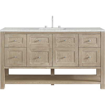 James Martin Breckenridge 60 inch Single Vanity, Whitewashed Oak, w/ 3 CM Eternal Jasmine Pearl Silestone Top w/ FreePower Wireless Charger, 840467807138, 330-V60S-WWO-FEJP