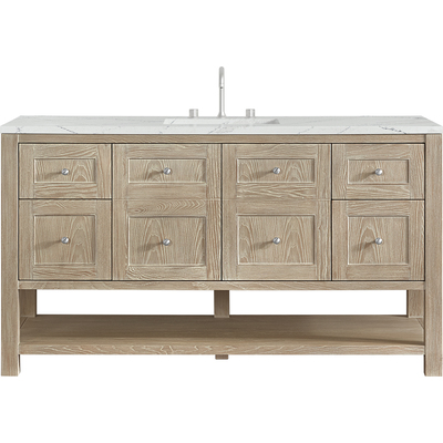 James Martin Breckenridge 60 inch Single Vanity, Whitewashed Oak, w/ 3 CM Ethereal Noctis Silestone Top w/ FreePower Wireless Charger, 840467807145, 330-V60S-WWO-FENC