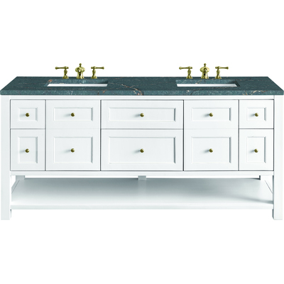 James Martin Breckenridge 72 inch Double Vanity, Bright White w/ 3 CM Parisien Bleu Top, 840108967832, 330-V72-BW-3PBL
