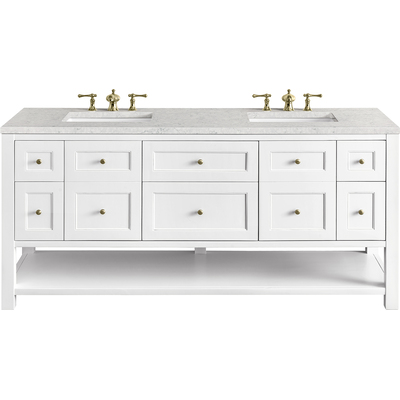 James Martin Breckenridge 72 inch Double Vanity, Bright White w/ 3 CM Eternal Jasmine Pearl Top w/FreePower Wireless Charger, 840467809934, 330-V72-BW-FEJP