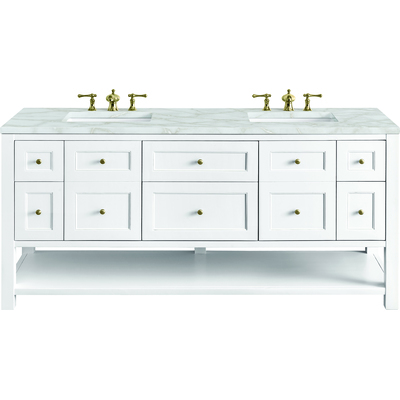 James Martin Breckenridge 72 inch Double Vanity, Bright White w/ 3 CM Victorian Silver Top w/FreePower Wireless Charger, 840467809965, 330-V72-BW-FVSL