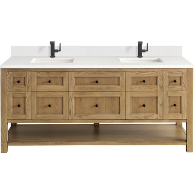James Martin Breckenridge 72 inch Double Vanity, Light Natural Oak w/ Single Hole 3 CM White Zeus Top & Backsplash, 840108977114, 330-V72-LNO-1WZ