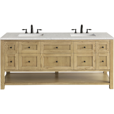 James Martin Breckenridge 72 inch Double Vanity, Light Natural Oak w/ 3 CM Eternal Jasmine Pearl Top w/FreePower Wireless Charger, 840467809972, 330-V72-LNO-FEJP
