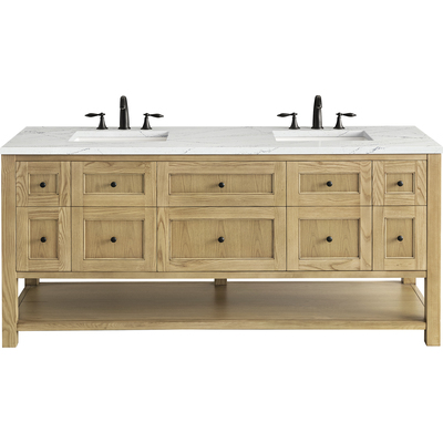 James Martin Breckenridge 72 inch Double Vanity, Light Natural Oak w/ 3 CM Ethereal Noctis Top w/FreePower Wireless Charger, 840467809989, 330-V72-LNO-FENC