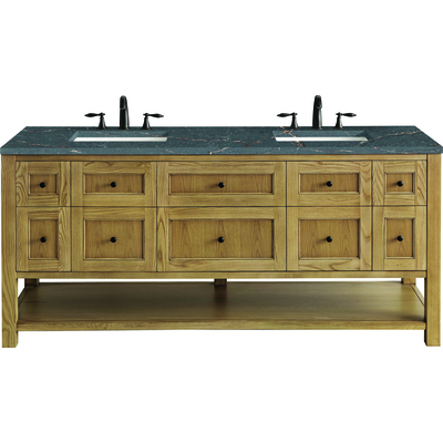 James Martin Breckenridge 72 inch Double Vanity, Light Natural Oak w/ 3 CM Parisien Bleu Top w/FreePower Wireless Charger, 840467809996, 330-V72-LNO-FPBL