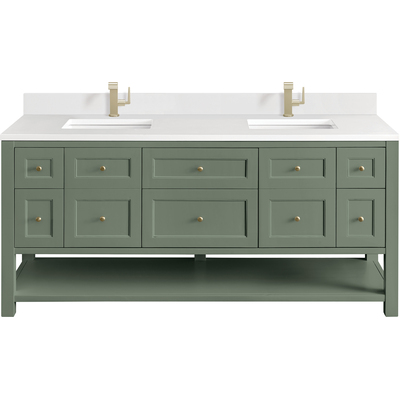 James Martin Breckenridge 72 inch Double Vanity, Smokey Celadon w/ Single Hole 3 CM White Zeus Top & Backsplash, 840108977121, 330-V72-SC-1WZ