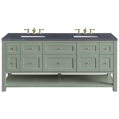 James Martin Bathroom Vanities, Double Sink Vanities, 70-90, Modern, Green, With Top and Sink, Smokey Celadon, Modern Farmhouse, Transitional, Charcoal Soapstone, Yellow Poplar, Plywood Panels, Vanity, 840108949814, 330-V72-SC-3CSP