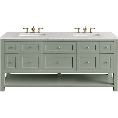 James Martin Breckenridge 72 inch Double Vanity, Smokey Celadon w/ 3 CM Eternal Jasmine Pearl Top w/FreePower Wireless Charger, 840467810015, 330-V72-SC-FEJP